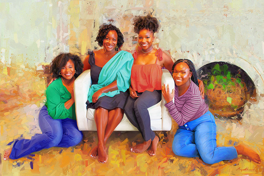 Portrait painted by Carey Muhammad of Leatrice Sirls-Webb and her daughters.
